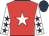 Red, white star, white sleeves, dark blue stars, dark blue cap