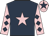 Dark blue, pink star, pink sleeves, dark blue diamonds, pink cap, dark blue star