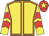 Yellow, red seams, chevrons on sleeves, red cap, yellow star