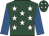 Dark green, white stars, royal blue sleeves