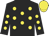 Black, yellow spots, yellow cap
