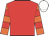 Red, orange and red hooped sleeves, white cap