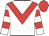 White, red chevron, hooped sleeves, red cap