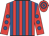 Red and royal blue stripes, red sleeves, royal blue spots, hooped cap