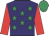 Purple, emerald green stars, red sleeves, emerald green cap