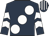 Dark blue, large white spots, dark blue and white chevrons on sleeves, dark blue and white striped cap