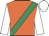 Orange, emerald green sash, white sleeves and cap