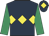 Dark blue, yellow triple diamond, emerald green sleeves, dark blue cap, yellow diamond