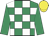 Emerald green and white check, emerald green sleeves, yellow cap