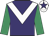 Purple, white chevron, emerald green sleeves, white cap, purple star
