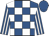 Royal blue and white check, striped sleeves, royal blue cap