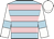 Light blue, pink hoops, white sleeves, light blue armlets, white cap