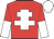Red, white cross of lorraine, halved sleeves, white cap
