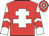 Red, white cross of lorraine, white and red chevrons on sleeves, red and white hooped cap