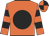 Orange, black disc, hooped sleeves, quartered cap