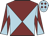 Maroon and light blue diabolo, light blue cap, maroon diamonds