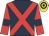 Dark blue, red cross belts, red sleeves, dark blue armlets, yellow and black hooped cap