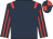 Dark blue, red epaulets, striped sleeves, quartered cap