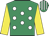 Emerald green, white spots, yellow sleeves, emerald green and white striped cap