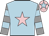 Light blue, pink star, grey and light blue hooped sleeves, pink cap, light blue star