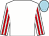 WHITE, red striped sleeves, light blue cap