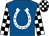 Royal blue, white horseshoe, black & white check sleeves & cap