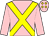 Pink, yellow cross sashes, yellow diamonds on cap