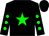 black, green star, green spots on sleeves