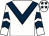 White, dark blue chevron, chevrons on sleeves, white cap, dark blue stars