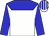 white, blue yoke, blue sleeves, white cap, blue stripes