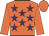 Orange, purple stars, orange sleeves and cap