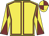 Yellow, maroon seams, diabolo on sleeves, quartered cap