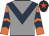 Grey, dark blue chevron, orange and dark blue chevrons on sleeves, black cap, red star