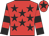 Red, black stars, black and red hooped sleeves, red cap, black star
