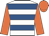 White, royal blue hoops, orange sleeves and cap