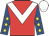 Red, white chevron, royal blue sleeves, yellow stars, white cap
