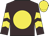 Brown, yellow disc, chevrons on sleeves, yellow cap