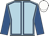 Light blue, royal blue seams and sleeves, white cap