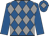 Royal blue and grey diamonds, royal blue sleeves, royal blue cap, grey diamond