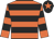 Orange body, black hooped, orange arms, black hooped, black cap, orange star