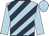 light blue, dark blue diagonal stripes, light blue sleeves and cap