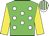 Green body, white spots, yellow arms, white cap, green striped