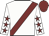White, maroon sash, maroon stars on sleeves, maroon cap