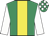 Emerald green, yellow panel, white sleeves, emerald green & white check cap