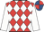 Red & white diamonds, white sleeves, red & royal blue quartered cap