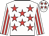 White, red stars, striped sleeves, white cap, red stars