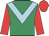 Emerald green, light blue chevron, red sleeves & cap
