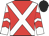 Red, white cross sashes, white sleeves, red chevrons, black cap