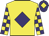 Yellow, purple diamond, check sleeves, purple cap, yellow diamond