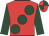Red, large dark green spots & sleeves, dark green & red quartered cap
